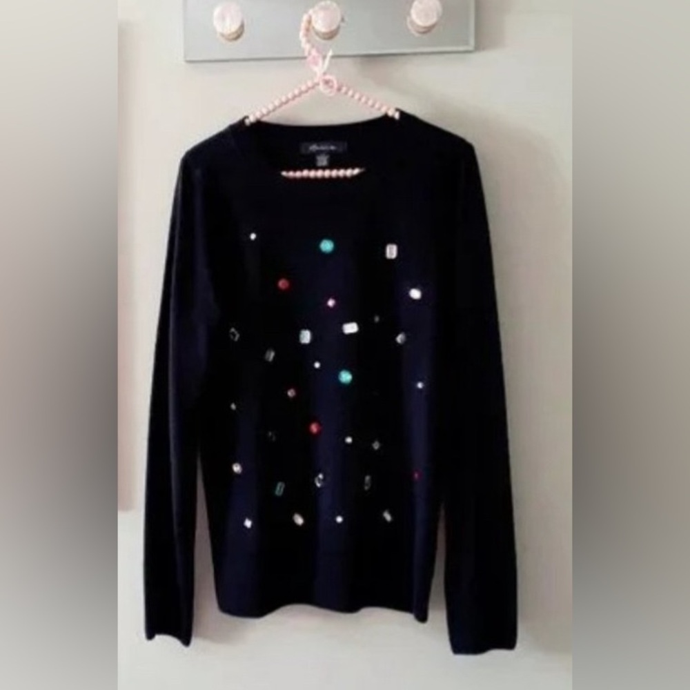 Women's Black Sweater with Colorful Embellishments